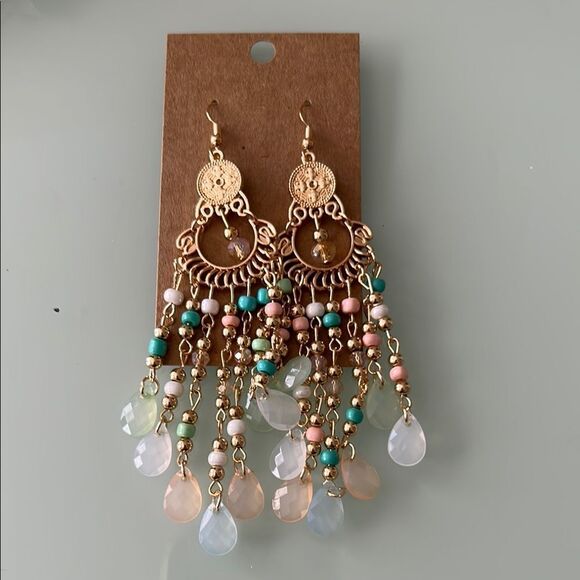 lMulticolor Beaded Chandelier Earrings A918 - Picture 2 of 2